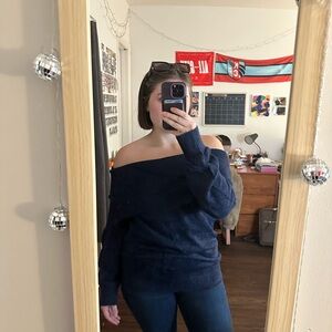 INC International Concepts Off-Shoulder Dark Blue Sweater